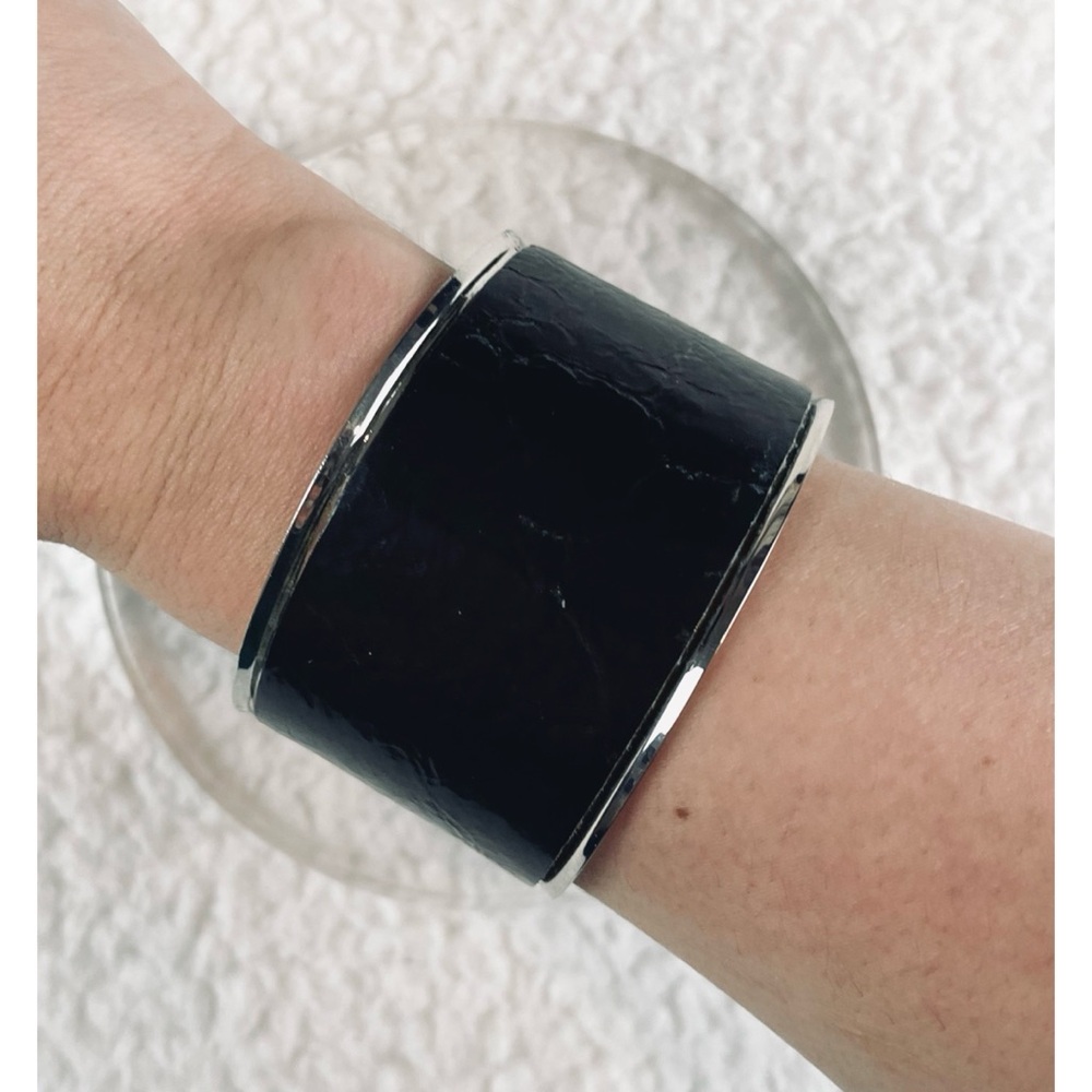 Black and Silver Wide Textured Cuff Bracelet